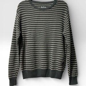 Barbour Greatcoat Naval Belter Striped Knit Fisherman Sweater L Cotton Linen